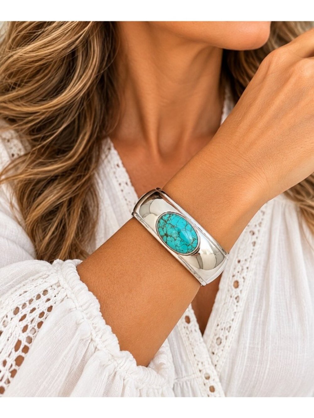 Whitney Kelly WK 925 Sterling Silver Turquoise Cabochon Wide Cuff Bracelet 50g